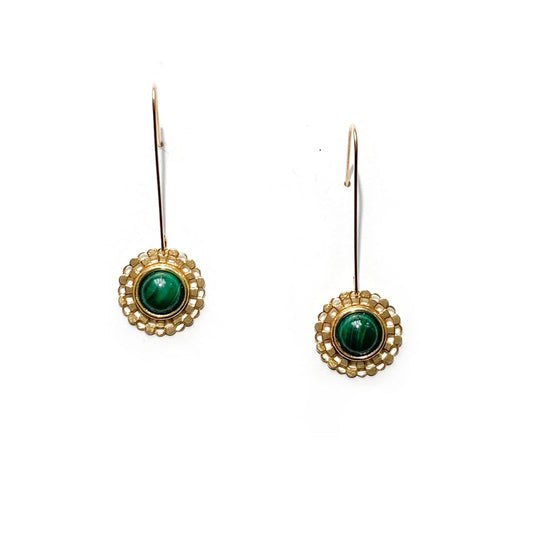 Checkered Circle Earrings in Malachite