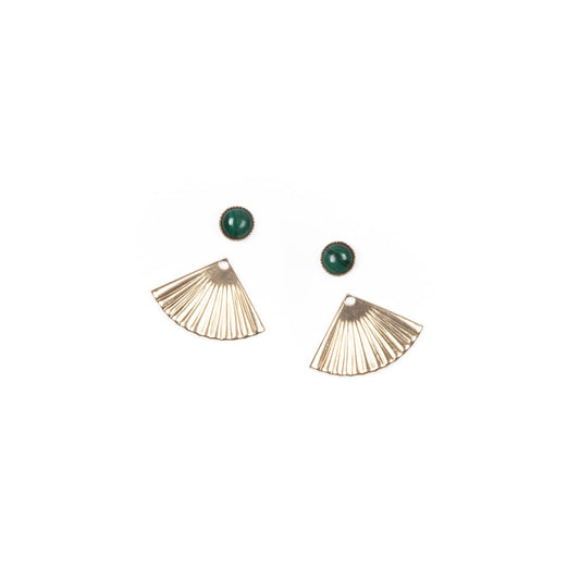 Mini Pleat Jacket Earrings with Malachite Studs