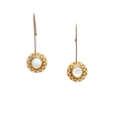 Checkered Circle Earrings in Mother of Pearl