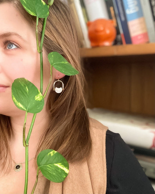 Silver Mini Eclipse Earrings in Mother of Pearl