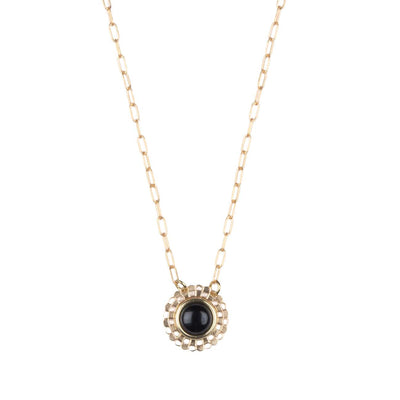 Checkered Circle Necklace in Onyx