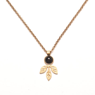 Onyx Engraved Leaf Necklace
