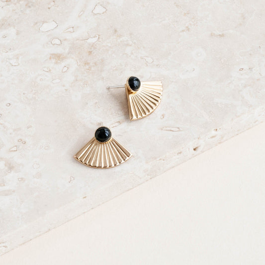 Mini Pleat Jacket Earrings with Onyx Studs