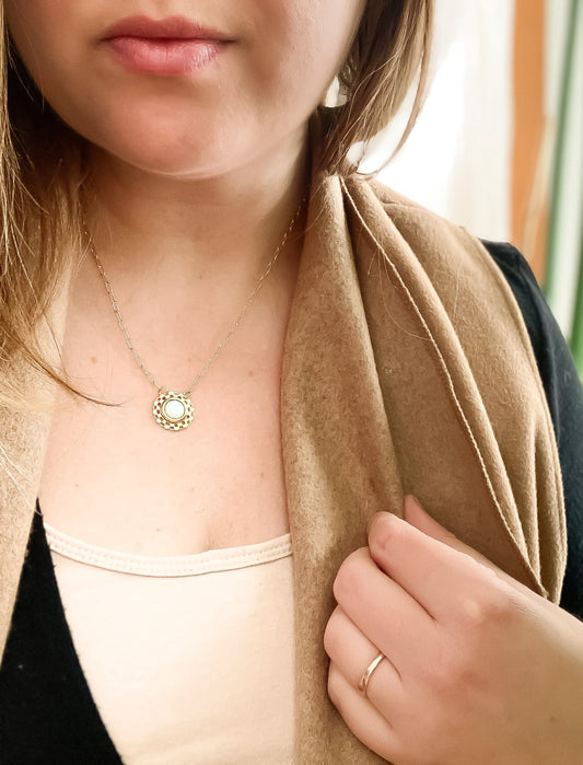 Checkered Circle Necklace in Opal