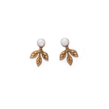 Engraved Leaf Jackets with Opal Studs