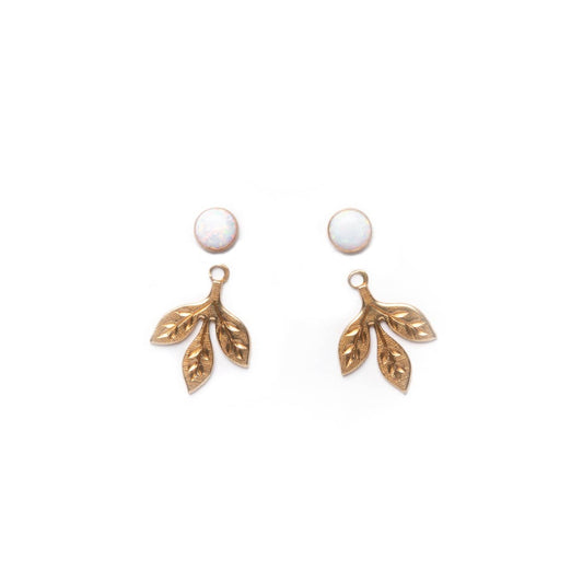 Engraved Leaf Jackets with Opal Studs