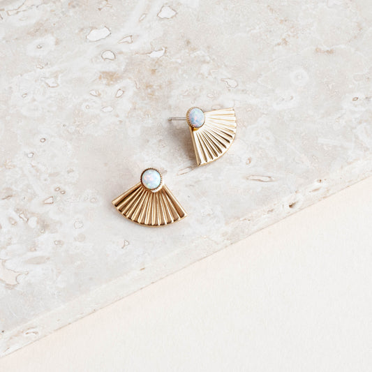 Mini Pleat Jacket Earrings with Opal Studs