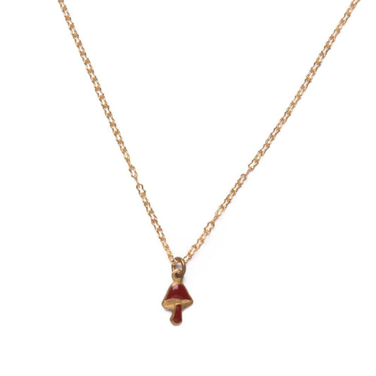 Tiny Mushroom Charm Necklace in Oxblood