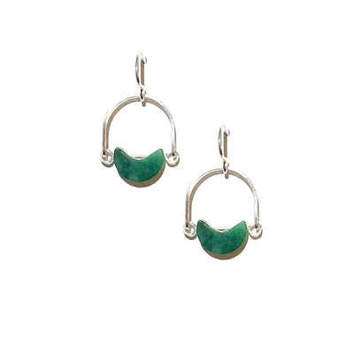 Silver Mini Eclipse Earrings in African Jade