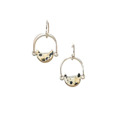 Silver Mini Eclipse Earrings in Dalmatian Jasper
