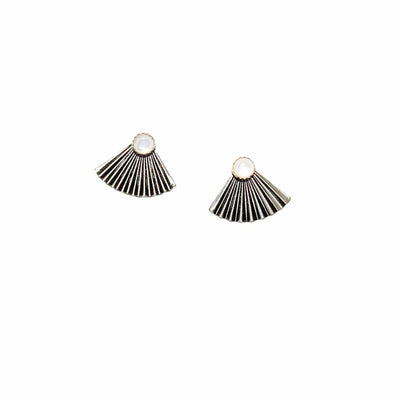 Silver Mini Pleat Jacket Earrings with Mother of Pearl Studs