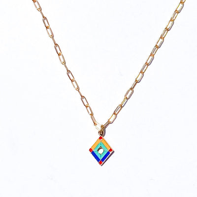 Stained Glass Charm Necklace in Primary Palette