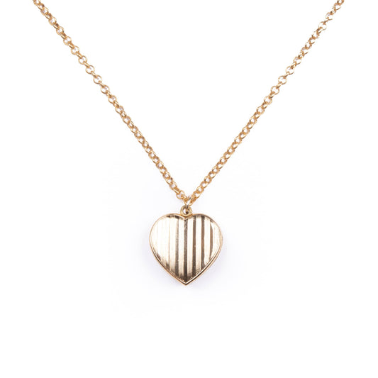 Vintage Striped Heart Locket Necklace