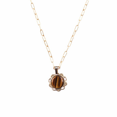 Scalloped Charm Necklace in Tiger's Eye